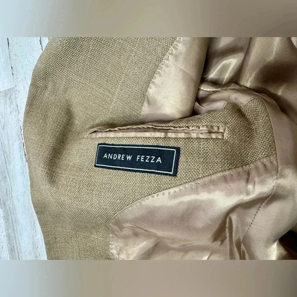VINTAGE ANDREW FEZZA MEN'S 42S TAN BLAZER 3 BUTTON JACKET Checked - Picture 11 of 11